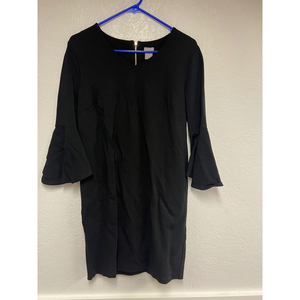 Chicos Black V Neck Bell Sleeve‎ Shift Dress Size 0.5